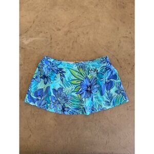 Islander Women Blue Floral Tropical Swim Skirt with Attached Brief Size 8